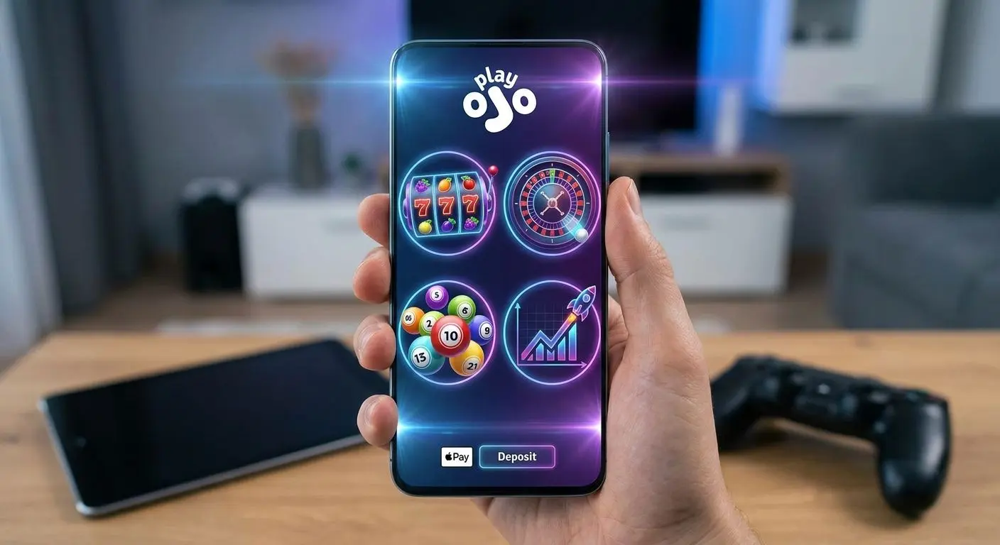 PlayOJO game categories with Apple Pay icon