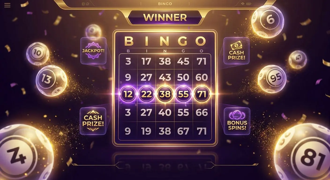 Winning online bingo ticket with prize visuals