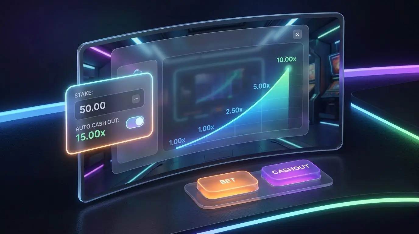 Crash Interface Overview Crash game interface with rising multiplier and marked controls