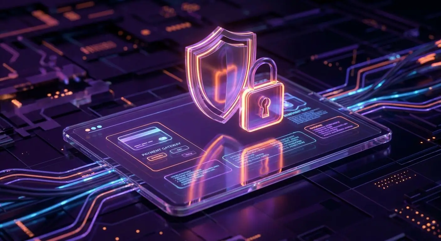 Secure payments and account protection Digital shield and lock protecting secure online payments