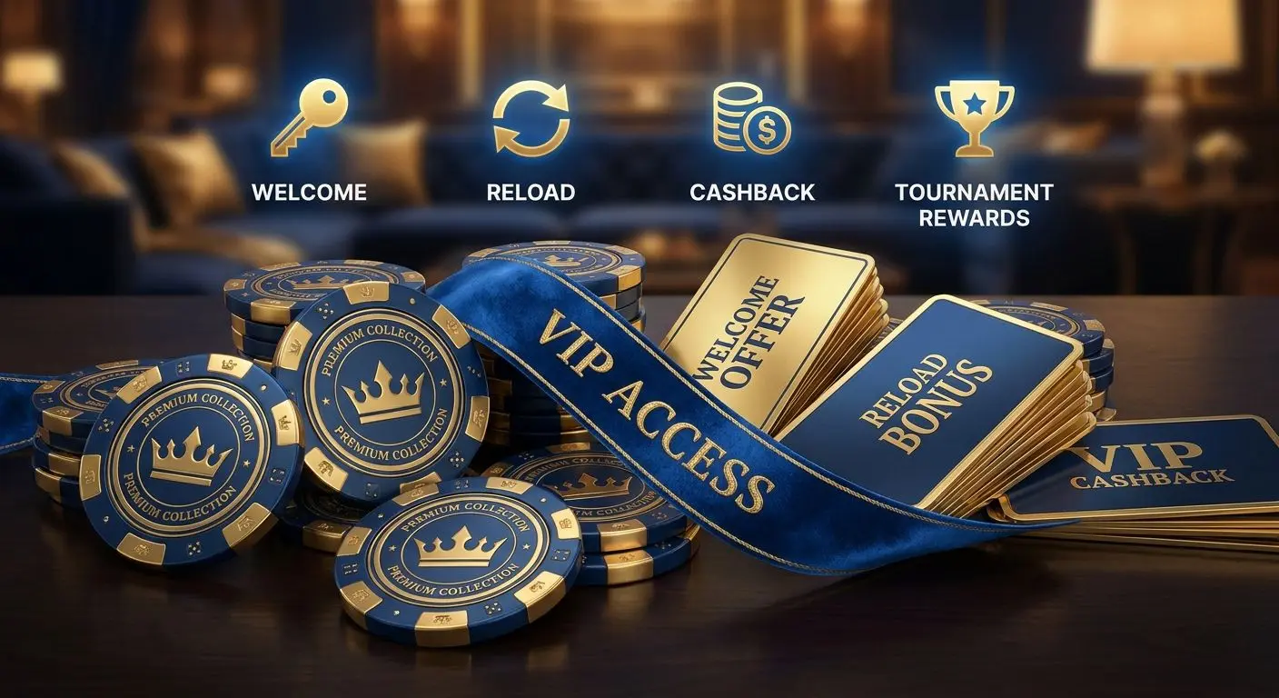 PlayOJO Highroller Bonus Types Visual overview of highroller bonus types with chips VIP ribbon and bonus cards