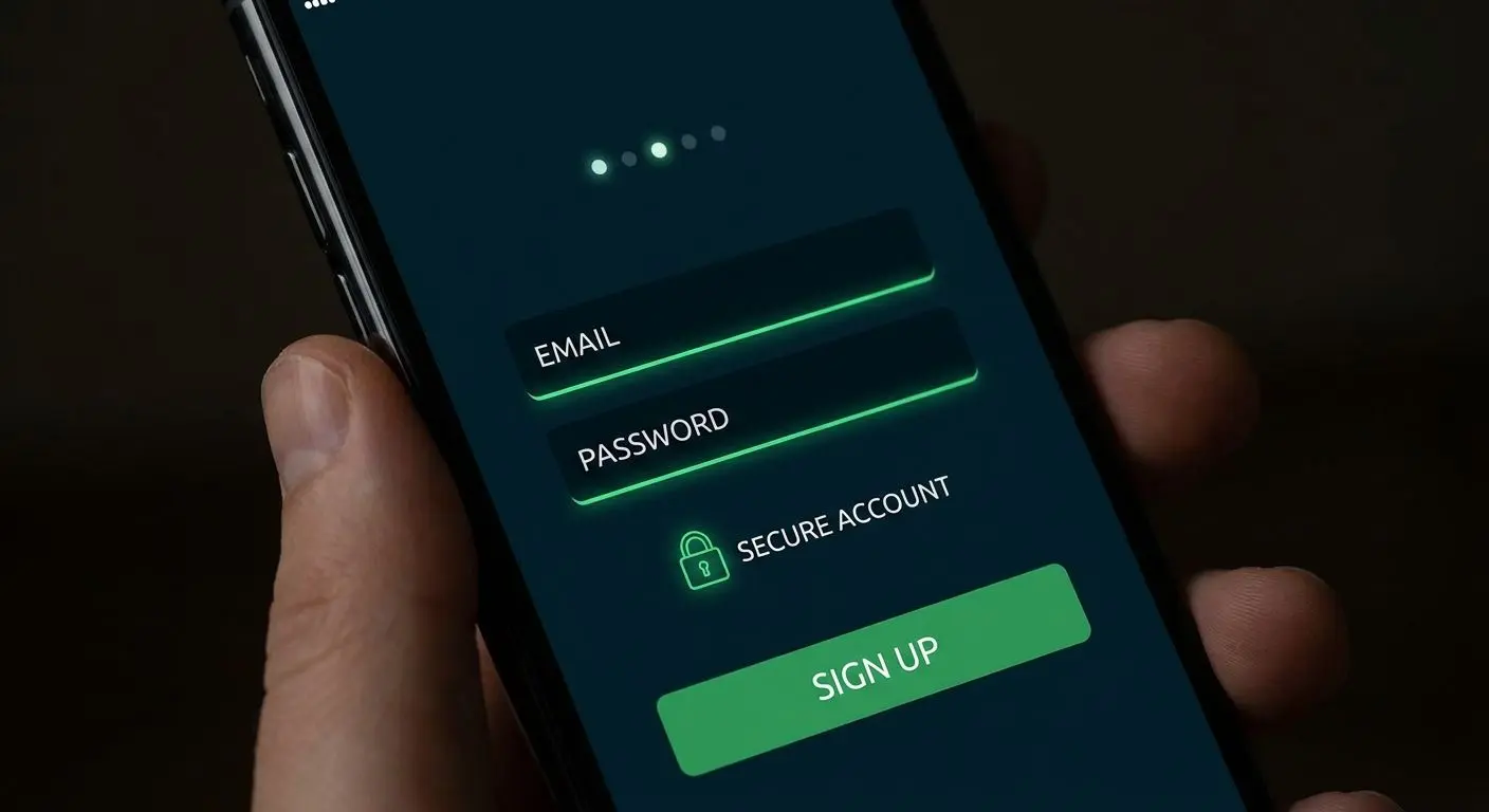 iPhone registration and login interface for PlayOJO-style mobile access