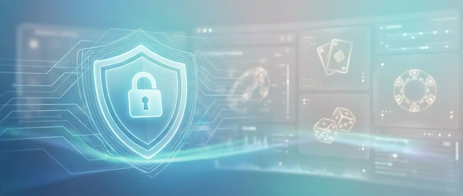 PlayOJO privacy and cookie policy banner Abstract banner showing data protection and transparency with shield and lock elements