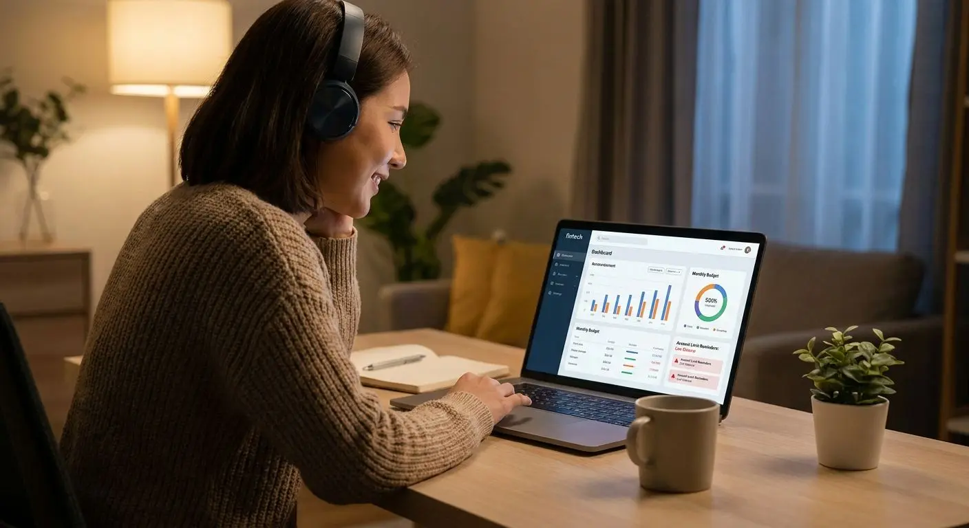 Responsible play and budget control Player reviewing budget limits and account reminders on a laptop