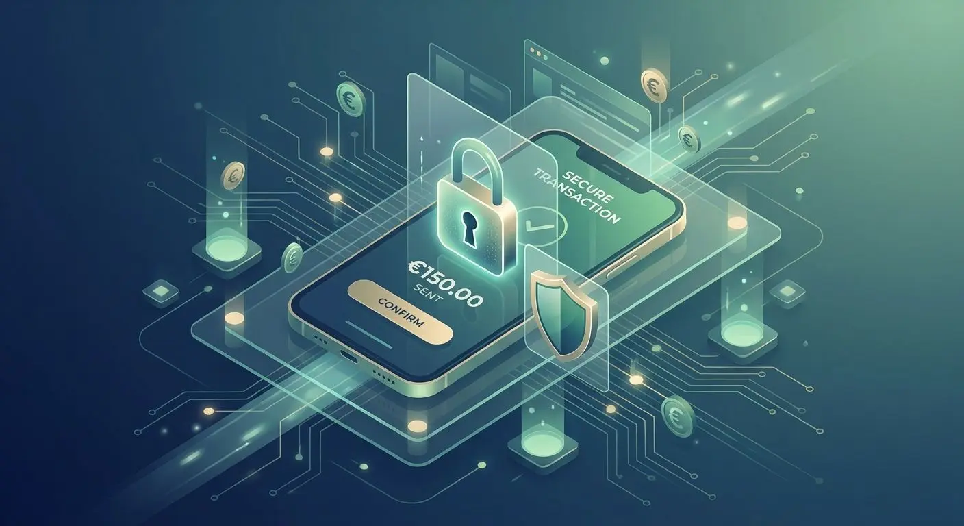 Secure withdrawal illustration with lock shield and smartphone